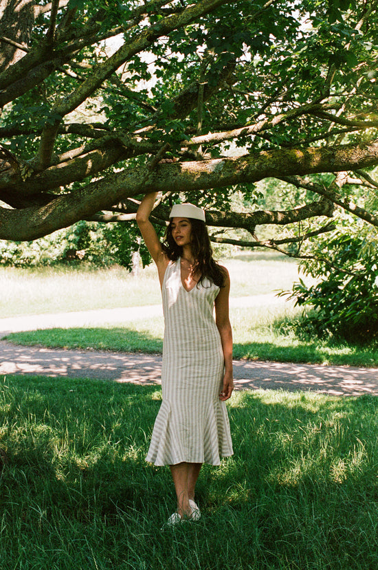 Ira Dress - White & Stone Stripe