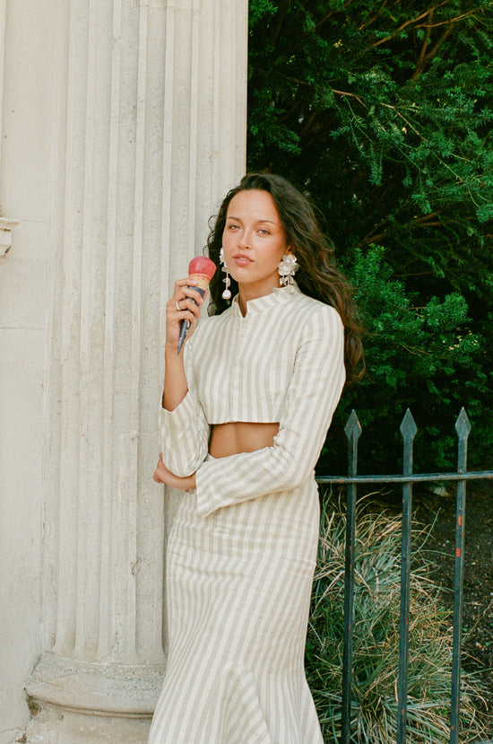Maude Skirt - White & Stone Stripe