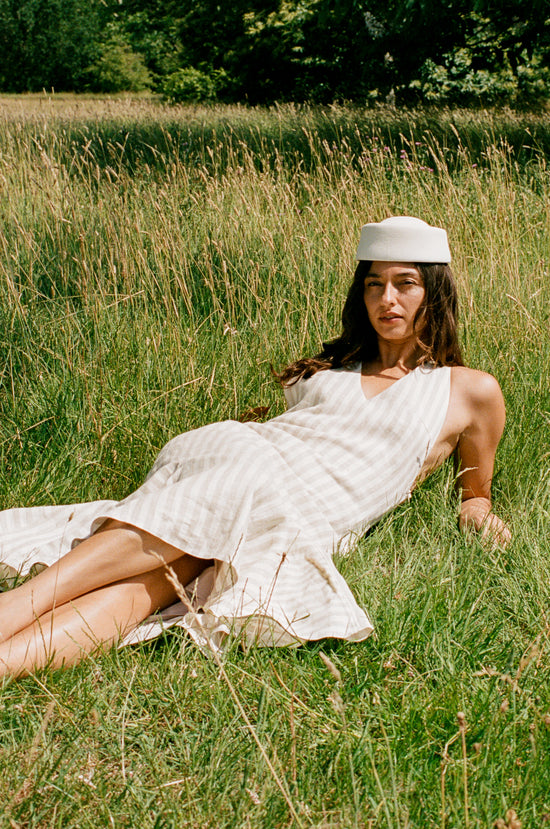 Ira Dress - White & Stone Stripe
